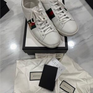 Gucci White Sneakers with Red and Green Accents